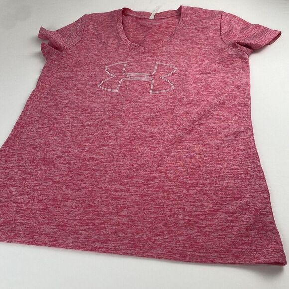 Under Armour Heat Gear Womens T-Shirt Tech V-Neck Twist Short Sleeve Pink Size M - Picture 10 of 11